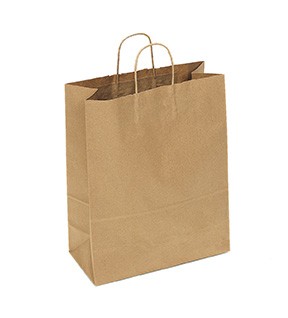100% Recycled Paper Shopping Bags, 13" x 6" x 16"