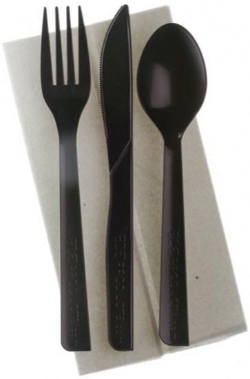 Black EcoProducts Recycled Meal Kits with Napkin, Recyclable