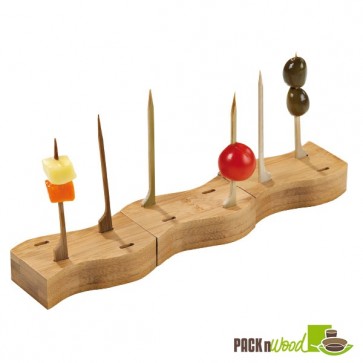 4 Holes Thick Bamboo Paddle Pick Holder - 3.2 x 1.6 in.