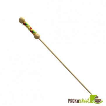 Bamboo Pick with Natural Beads and Yellow Design - 4.4 in.