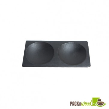 Mini Black Bamboo Plate 2 Compartments - 4.7" x 2.4"