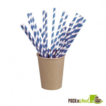 Unwrapped Blue Striped Paper Straws - 7.75 in