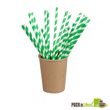 Unwrapped Green Striped Paper Straws - 8.3 in.
