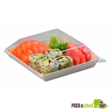 Clear Recyclable Lid for Samurai - Square Wooden Dish - 5.2 in.