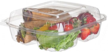 8" Square 3-Compartment Clear PLA Take Out Containers 