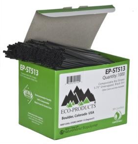 5.75" Black Corn Plastic Cocktail Straws