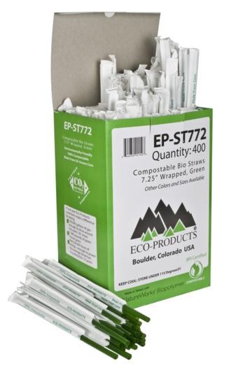 7.75" Wrapped Green Corn Plastic Straws