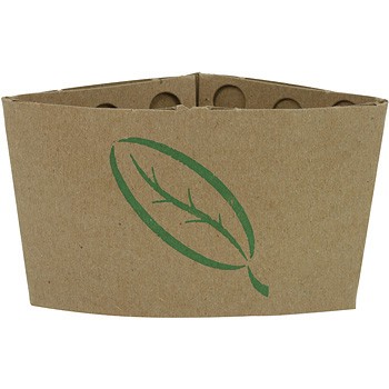 Ecotainer 100% Recycled Kraft Coffee Sleeve w/ Leaf Print, Compostable, Natural Kraft
