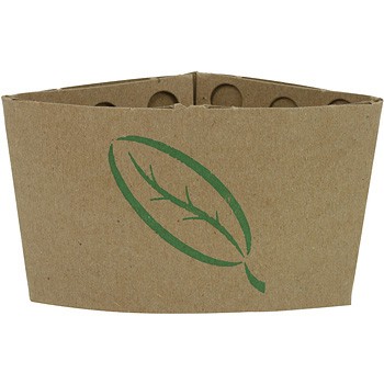 Ecotainer 100% Recycled Kraft Coffee Sleeve w/ Leaf Print, Compostable, Natural Kraft