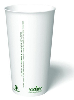 20 oz. Ecotainer Carte Blanc Biodegradable Hot Cup / Coffee Cup, Compostable, White