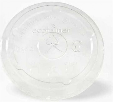 Ecotainer 32 oz. Compostable Cold Cup Flat Lids w/ Straw Slot 