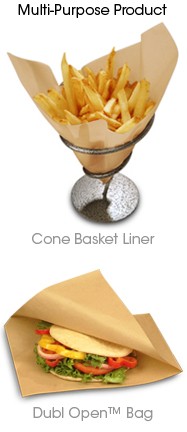 9" x 10" Natural Kraft Double Open Sandwich Bag / Cone Basket Liner