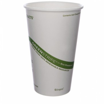 16 oz. EcoProducts Biodegradable Hot Cup with Green Stripe