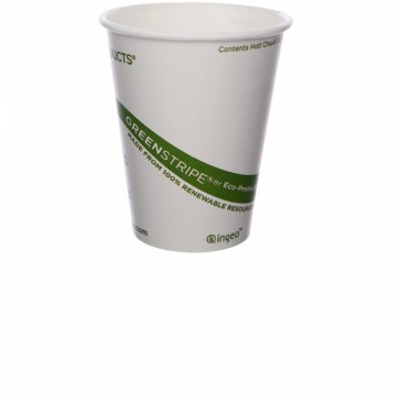 8 oz. EcoProducts Biodegradable Hot Cup with Green Stripe