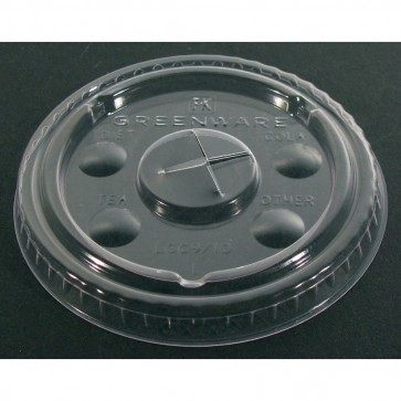 10 oz. Greenware Clear Flat Lid w/ Hole, Compostable