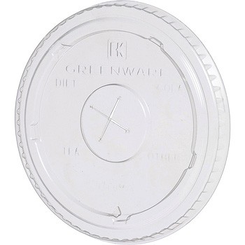 9/ 12 / 20 oz. Greenware Clear Flat Lid w/ Hole, Compostable