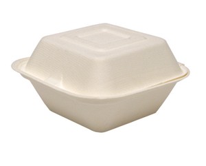 6" Solo Bare Sugarcane Biodegradable Take Out Container Hinged Clamshell, Compostable, Ivory
