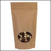 6-1/2" X 3" X 11"  Kraft Window Stand-Up Zipper Pouch, Kraft