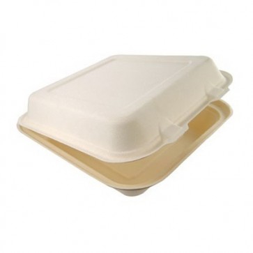 9.75" x 9.75" x 3" 1-Compartment Bagasse Lunchbox 