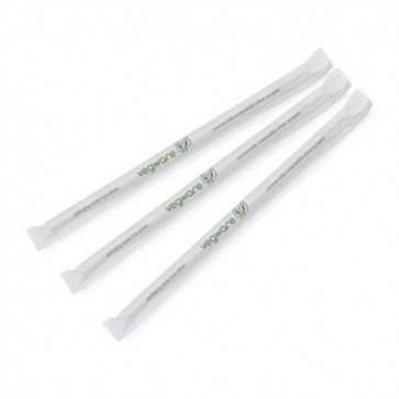 8.25" x 5mm Wrapped ECO Compostable Straws Green Stripe