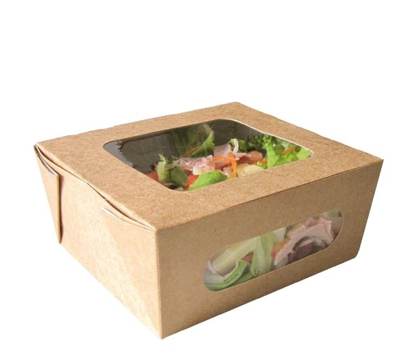 Kraft Paper Salad Box with 2 Windows - 16oz