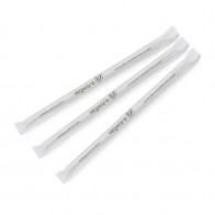 8.25" x 5mm Wrapped ECO Compostable Straws Green Stripe