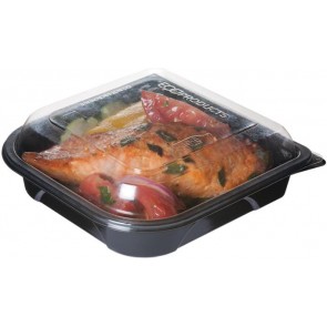7" Black Bottom Recycled PET Plastic Take Out Containers 