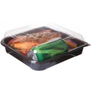 9" Black Bottom Recycled PET Plastic Take Out Containers 