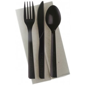 Black EcoProducts Recycled Meal Kits with Napkin, Recyclable