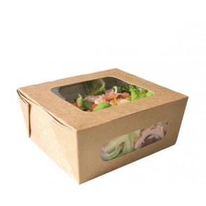 Kraft Paper Salad Box with 2 Windows - 16oz