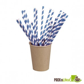 Unwrapped Blue Striped Paper Straws - 7.75 in