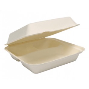 9" 3-Compartment Solo Bare Sugarcane Biodegradable Take Out Container Hinged Clamshell, Compostable, Ivory