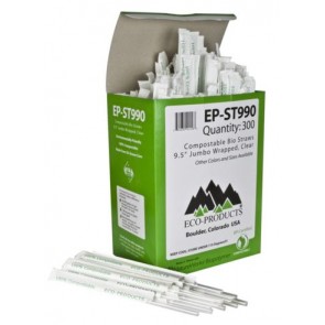 9.5" Clear, Wrapped Jumbo Corn Plastic Straws