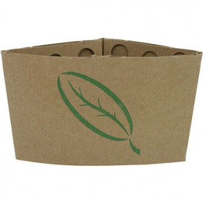 Ecotainer 100% Recycled Kraft Coffee Sleeve w/ Leaf Print, Compostable, Natural Kraft
