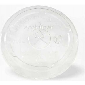 Ecotainer 32 oz. Compostable Cold Cup Flat Lids w/ Straw Slot 