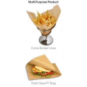 9" x 10" Natural Kraft Double Open Sandwich Bag / Cone Basket Liner