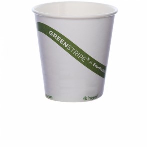10 oz Eco Products Biodegrable Hot Cup with Green Stripe 