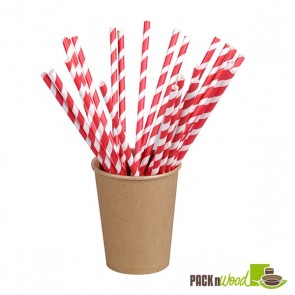 Unwrapped Red Striped Paper Straws - 7.75 in.