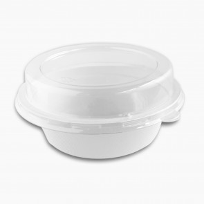 Clear recyclable PET Lid for 16oz sugarcane/bagasse bowl 