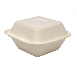 6" Solo Bare Sugarcane Biodegradable Take Out Container Hinged Clamshell, Compostable, Ivory