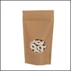 5" X 2-1/2" X 8" Kraft Window Stand-Up Zipper Pouch, Kraft