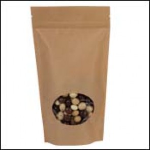 6-1/2" X 3" X 11"  Kraft Window Stand-Up Zipper Pouch, Kraft