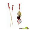 Bamboo Pick with Natural Beads and Red Design - 4.4 in.
